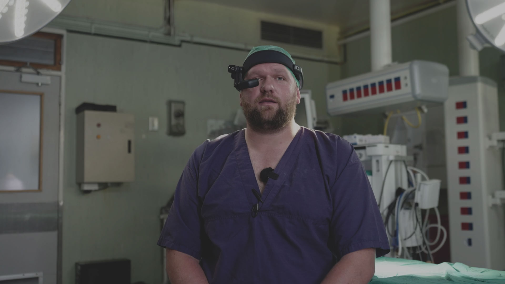 A doctor using AR headset getting interviewed